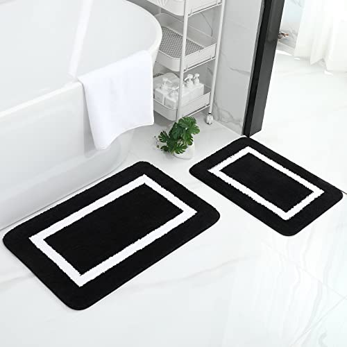 Homaxy Badezimmerteppich Set rutschfest Badematten Set 2 teilig Weiche Mikrofaser Flauschige Badteppich Badvorleger Set 2 teilig – 40 x 60 cm+ 50 x 76 cm, Schwarz von Homaxy