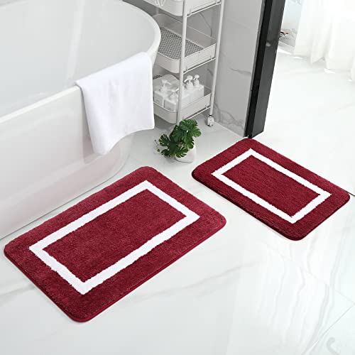 Homaxy Badezimmerteppich Set rutschfest Badematten Set 2 teilig Weiche Mikrofaser Flauschige Badteppich Badvorleger Set 2 teilig – 40 x 60 cm+ 50 x 76 cm, Weinrot von Homaxy