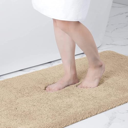 Homaxy Badezimmerteppich rutschfest Waschbar Badematte Weich Flauschig Badteppich Shaggy Hochflor Mikrofaser Badvorleger – 41 x 61 cm, Beige von Homaxy