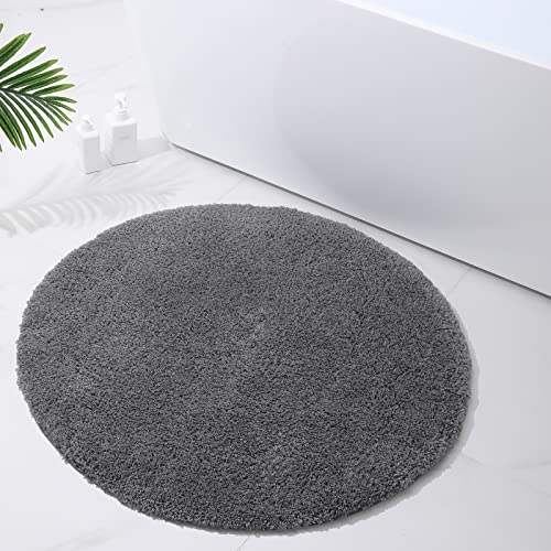 Homaxy Badezimmerteppich rutschfest Waschbar Badematte Weich Flauschig Badteppich Shaggy Hochflor Mikrofaser Badvorleger – rund 90 cm Ø, Grau von Homaxy