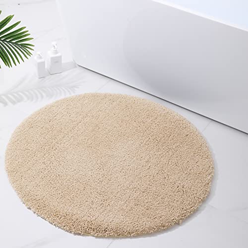 Homaxy Badezimmerteppich rutschfest Waschbar Badematte Weich Flauschig Badteppich Shaggy Hochflor Mikrofaser Badvorleger – rund 90 cm Ø, Beige von Homaxy