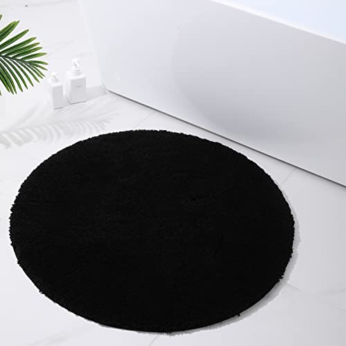 Homaxy Badezimmerteppich rutschfest Waschbar Badematte Weich Flauschig Badteppich Shaggy Hochflor Mikrofaser Badvorleger – rund 90 cm Ø, Schwarz von Homaxy