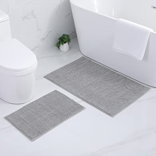 Homaxy Chenille Badezimmerteppich Set 2 teilig rutschfeste Badematte Set Weich Saugfähige Badteppich Waschbar Badvorleger - 40x60 cm+60x90 cm, Hellgrau von Homaxy