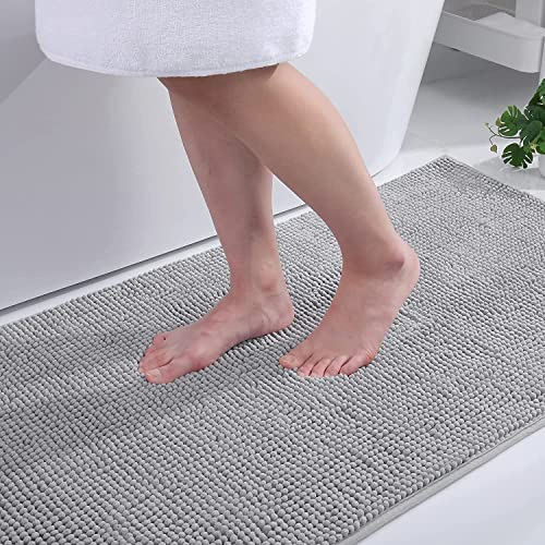 Homaxy Chenille Badezimmerteppich rutschfeste Badematte Waschbar Badteppich Weich Badvorleger Saugfähige Duschvorleger für Badezimmer - 40x60 cm, Hellgrau von Homaxy