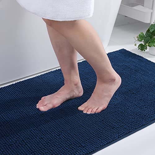 Homaxy Chenille Badezimmerteppich rutschfeste Badematte Waschbar Badteppich Weich Badvorleger Saugfähige Duschvorleger für Badezimmer - 40x60 cm, Marineblau von Homaxy