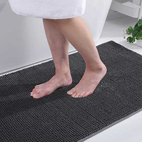 Homaxy Chenille Badezimmerteppich rutschfeste Badematte Waschbar Badteppich Weich Badvorleger Saugfähige Duschvorleger für Badezimmer - 60x90 cm, Dunkelgrau von Homaxy