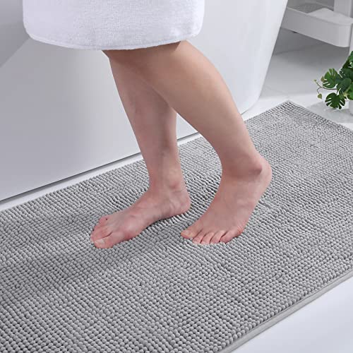 Homaxy Chenille Badezimmerteppich rutschfeste Badematte Waschbar Badteppich Weich Badvorleger Saugfähige Duschvorleger für Badezimmer - 60x90 cm, Hellgrau von Homaxy