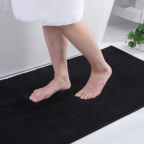 Homaxy Chenille Badezimmerteppich rutschfeste Badematte Waschbar Badteppich Weich Badvorleger Saugfähige Duschvorleger für Badezimmer - 60x90 cm, Schwarz von Homaxy