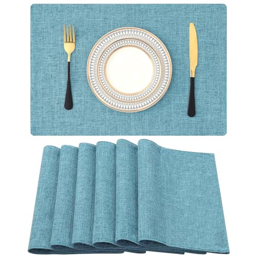 Homaxy Baumwolle Leinen Tischsets für Esstisch 6er-Set, hitzebeständige, waschbare Tischsets, leicht zu reinigende Tischsets, 33 x 48,3 cm, Aqua von Homaxy