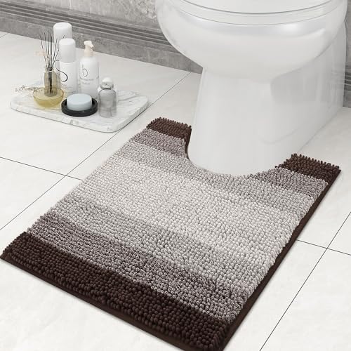 Homaxy Chenille Badezimmerteppich Saugfähig Weich Badteppich Toilette mit Ausschnitt 50 x 60 cm, Badematte rutschfest Stand-WC, Waschbar Badvorleger für WC, Braun von Homaxy