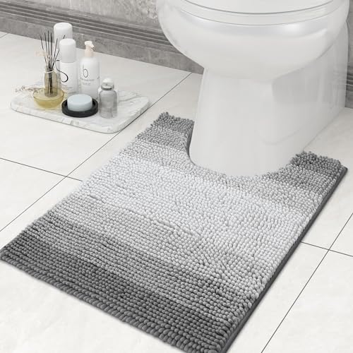 Homaxy Chenille Badezimmerteppich Saugfähig Weich Badteppich Toilette mit Ausschnitt 50 x 60 cm, Badematte rutschfest Stand-WC, Waschbar Badvorleger für WC, Grau von Homaxy