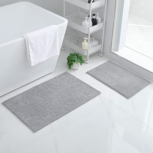 Homaxy Chenille Badezimmerteppich Set 2 teilig rutschfeste Badematte Set Weich Saugfähige Badteppich Set Waschbar Badvorleger - 40x60 cm+50x80 cm, Hellgrau von Homaxy