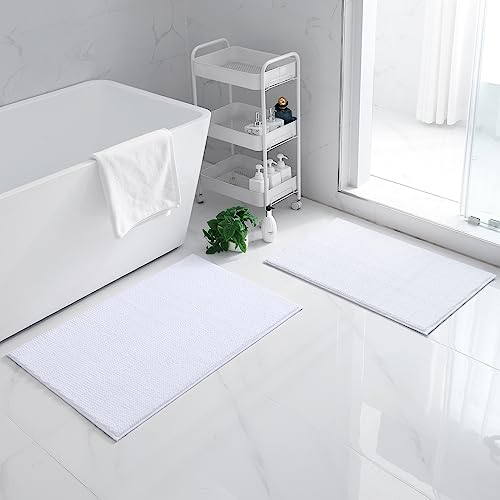 Homaxy Chenille Badezimmerteppich Set 2 teilig rutschfeste Badematte Set Weich Saugfähige Badteppich Set Waschbar Badvorleger - 40x60 cm+50x80 cm, Weiß von Homaxy