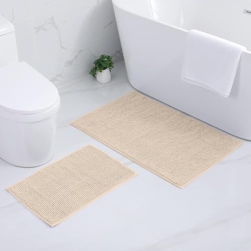 Homaxy Chenille Badezimmerteppich Set 2 teilig rutschfeste Badematte Set Weich Saugfähige Badteppich Set Waschbar Badvorleger - 40x60 cm+60x90 cm, Beige Homaxy Chenille Badezimmerteppich Set 2 teilig rutschfeste Badematte Set Weich Saugfähige Badteppich Set Waschbar Badvorleger - 40x60 cm+60x90 cm, Beige von Homaxy