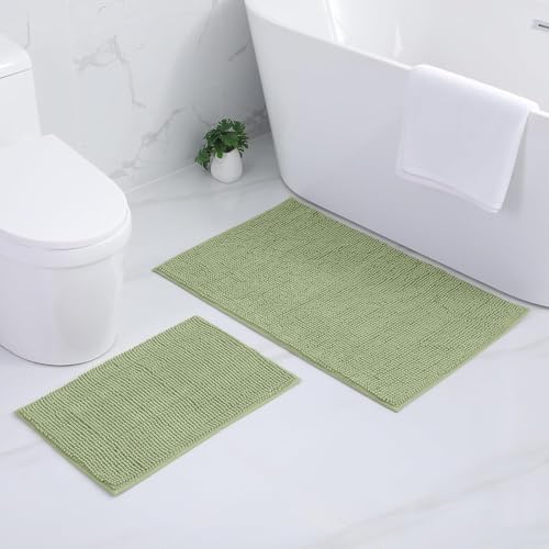 Homaxy Chenille Badezimmerteppich Set 2 teilig rutschfeste Badematte Set Weich Saugfähige Badteppich Waschbar Badvorleger - 40x60 cm+60x90 cm, Salbeigrün von Homaxy