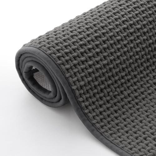 Homaxy Chenille Badezimmerteppich Weich Badematte rutschfest Waschbar Badvorleger Saugfähig Badteppich Bad Teppich Duschvorleger für Badezimmer, Dusche, Badewanne - 50x80 cm, Dunkelgrau von Homaxy