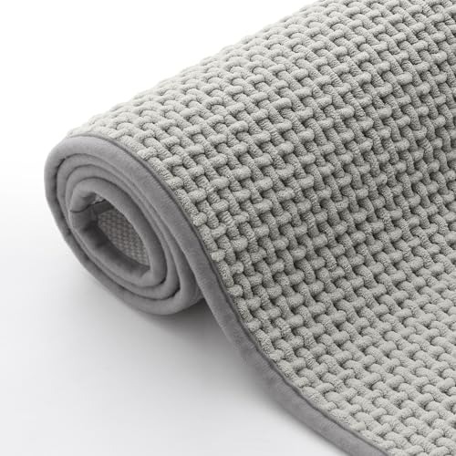 Homaxy Chenille Badezimmerteppich Weich Badematte rutschfest Waschbar Badvorleger Saugfähig Badteppich Bad Teppich Duschvorleger für Badezimmer, Dusche, Badewanne - 50x80 cm, Hellgrau von Homaxy
