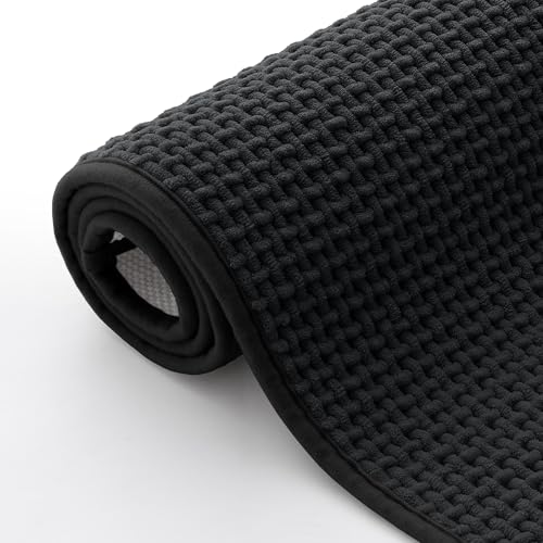 Homaxy Chenille Badezimmerteppich Weich Badematte rutschfest Waschbar Badvorleger Saugfähig Badteppich Bad Teppich Duschvorleger für Badezimmer, Dusche, Badewanne - 50x80 cm, Schwarz von Homaxy