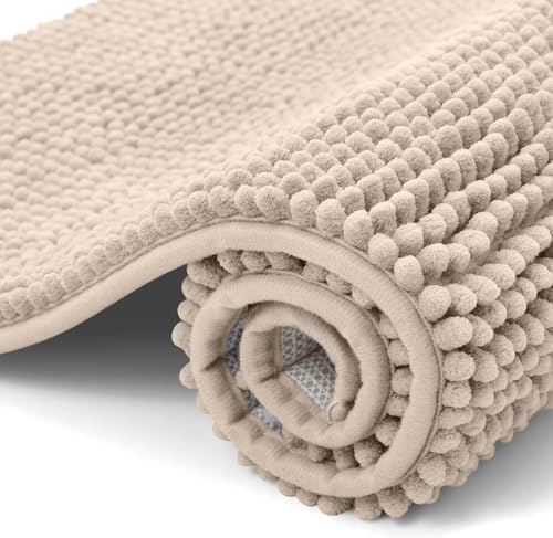 Homaxy Chenille Badezimmerteppich rutschfeste Badematte Waschbar Badteppich Weich Badvorleger Saugfähige Duschvorleger für Badezimmer - 40x120 cm, Beige von Homaxy