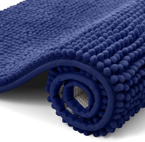 Homaxy Chenille Badezimmerteppich rutschfeste Badematte Waschbar Badteppich Weich Badvorleger Saugfähige Duschvorleger für Badezimmer - 40x120 cm, Marineblau von Homaxy
