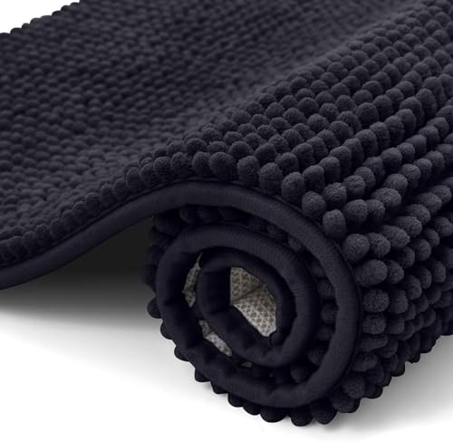 Homaxy Chenille Badezimmerteppich rutschfeste Badematte Waschbar Badteppich Weich Badvorleger Saugfähige Duschvorleger für Badezimmer - 40x120 cm, Schwarz von Homaxy