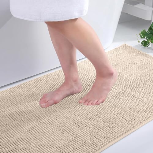 Homaxy Chenille Badezimmerteppich rutschfeste Badematte Waschbar Badteppich Weich Badvorleger Saugfähige Duschvorleger für Badezimmer - 40x60 cm, Beige von Homaxy