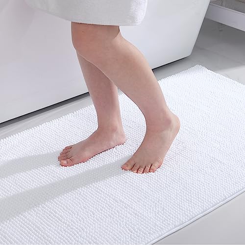 Homaxy Chenille Badezimmerteppich rutschfeste Badematte Waschbar Badteppich Weich Badvorleger Saugfähige Duschvorleger für Badezimmer - 40x60 cm, Weiß von Homaxy