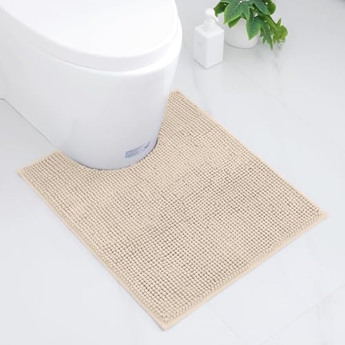 Homaxy Chenille Badezimmerteppich rutschfeste Weiches Vorleger Toilette mit Ausschnitt 50 x 60 cm, Saugfähig Badematte Stand WC, Waschbar Badteppich für WC, Beige von Homaxy