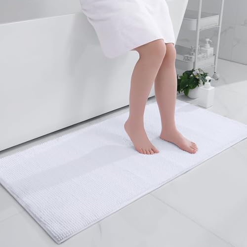 Homaxy Chenille Badezimmerteppich rutschfeste Badematte Waschbar Badteppich Weich Badvorleger Saugfähige Duschvorleger für Badezimmer - 60x120 cm, Weiß von Homaxy