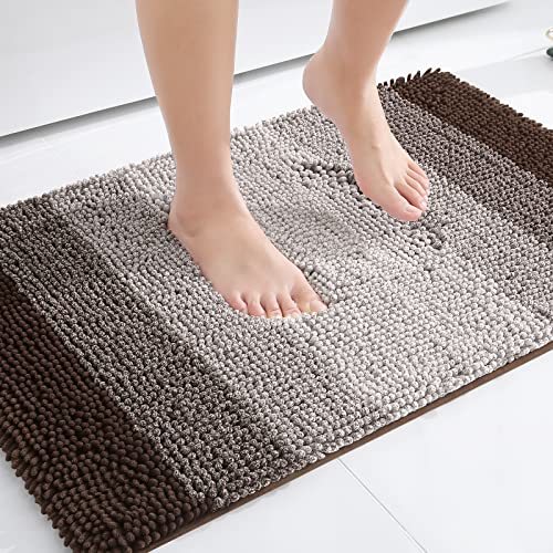 Homaxy Chenille Badezimmerteppich rutschfeste Hochflor Badematte Waschbar Badteppich Weich Badvorleger Saugfähige Duschvorleger für Badezimmer - 40x60 cm, Braun von Homaxy