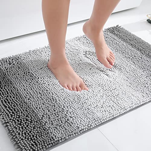 Homaxy Chenille Badezimmerteppich rutschfeste Hochflor Badematte Waschbar Badteppich Weich Badvorleger Saugfähige Duschvorleger für Badezimmer - 40x60 cm, Grau von Homaxy