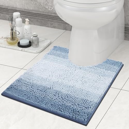 Homaxy Chenille Badezimmerteppich Saugfähig Weich Badteppich Toilette mit Ausschnitt 50 x 60 cm, Badematte rutschfest Stand-WC, Waschbar Badvorleger für WC, Blau von Homaxy