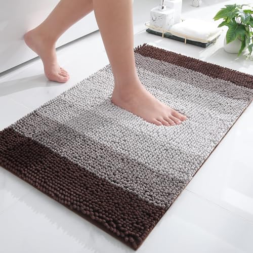 Homaxy Chenille Badezimmerteppich rutschfeste Hochflor Badematte Waschbar Badteppich Weich Badvorleger Saugfähige Duschvorleger für Badezimmer - 50x76 cm, Braun von Homaxy