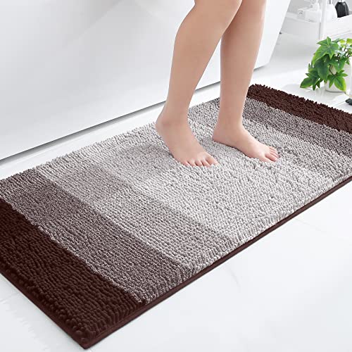 Homaxy Chenille Badezimmerteppich rutschfeste Hochflor Badematte Waschbar Badteppich Weich Badvorleger Saugfähige Duschvorleger für Badezimmer - 60x120 cm, Braun von Homaxy