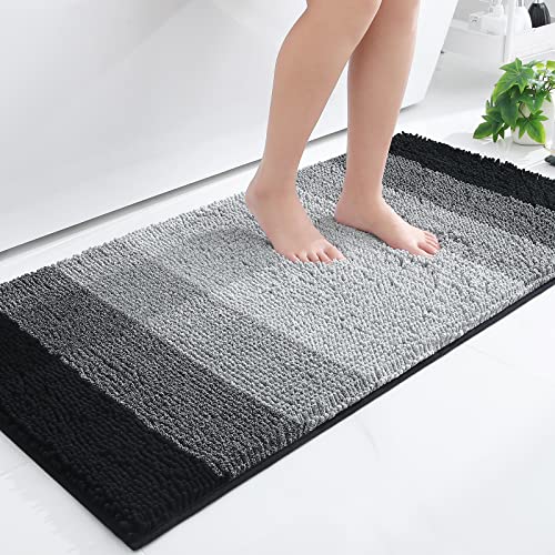 Homaxy Chenille Badezimmerteppich rutschfeste Hochflor Badematte Waschbar Badteppich Weich Badvorleger Saugfähige Duschvorleger für Badezimmer - 60x120 cm, Schwarz von Homaxy