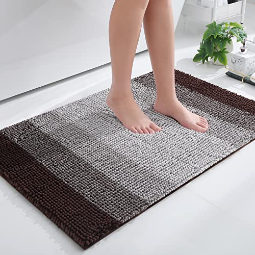 Homaxy Chenille Badezimmerteppich rutschfeste Hochflor Badematte Waschbar Badteppich Weich Badvorleger Saugfähige Duschvorleger für Badezimmer - 60x90 cm, Braun von Homaxy