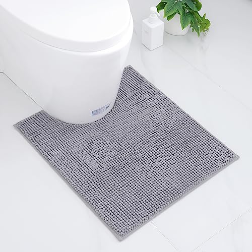 Homaxy Chenille Badezimmerteppich rutschfeste Weiches Vorleger Toilette mit Ausschnitt 50 x 60 cm, Saugfähig Badematte Stand WC, Waschbar Badteppich für WC, Hellgrau von Homaxy