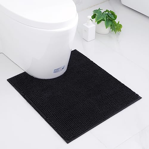 Homaxy Chenille Badezimmerteppich rutschfeste Weiches Vorleger Toilette mit Ausschnitt 50 x 60 cm, Saugfähig Badematte Stand WC, Waschbar Badteppich für WC, Schwarz von Homaxy