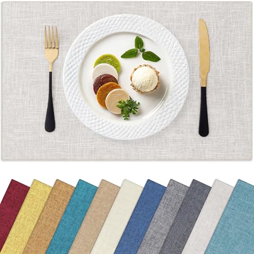 Homaxy Cloths Tischsets für Esstisch, 6er-Set, hitzebeständig, waschbar, aus Baumwoll-Leinen-Mischgewebe, leicht zu reinigen, rutschfeste Platzsets, 33 x 48 cm, Beige Homaxy Cloths Tischsets für Esstisch, 6er-Set, hitzebeständig, waschbar, aus Baumwoll-Leinen-Mischgewebe, leicht zu reinigen, rutschfeste Platzsets, 33 x 48 cm, Beige von Homaxy