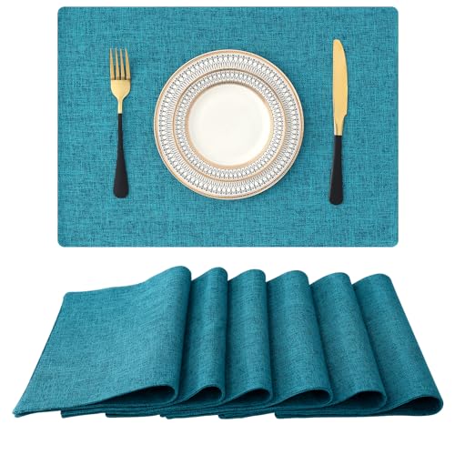 Homaxy Cloths Tischsets für Esstisch, hitzebeständig, waschbar, aus Baumwoll-Leinen-Mischgewebe, leicht zu reinigen, rutschfeste Platzsets, 33 x 48 cm, Blaugrün von Homaxy