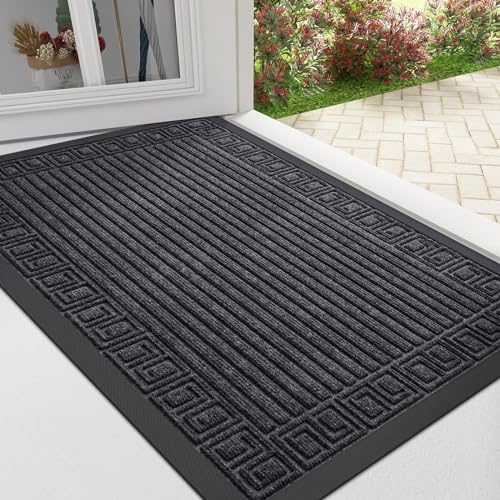 Homaxy Fußmatte Aussen & Innen, rutschfest Fussmatte, Outdoor Wetterfest Schmutzfangmatte, Langlebige Waschbar Sauberlaufmatte für außen Balkon Haustür Eingang (Greek Keys, 40x60cm, Grau) von Homaxy