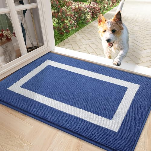 Homaxy Fußmatte Waschbar Fussmatte innen rutschfeste Schmutzfangmatte Türmatte Eingang Teppich für Haustür, Innen – 43 x 76 cm, Blau von Homaxy