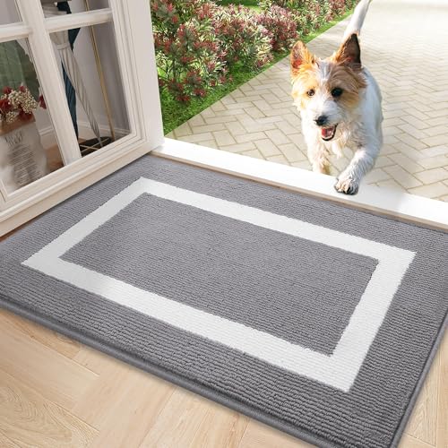 Homaxy Fußmatte Waschbar Fussmatte innen rutschfeste Schmutzfangmatte Türmatte Eingang Teppich für Haustür, Innen – 43 x 76 cm, Grau von Homaxy