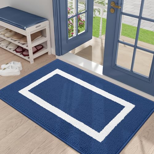 Homaxy Fußmatte Waschbar Fussmatte innen rutschfeste Schmutzfangmatte Türmatte Eingang Teppich für Haustür, Innen – 60 x 90 cm, Blau von Homaxy