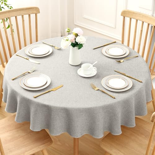 Homaxy Glitzer Tischdecke Abwaschbar Leinenoptik Rund 140cm Tischtuch Wasserabweisend mit Lotuseffekt Fleckschutz Tischwäsche für Wohnzimmer, Esszimmer, Party, Hellgrau von Homaxy