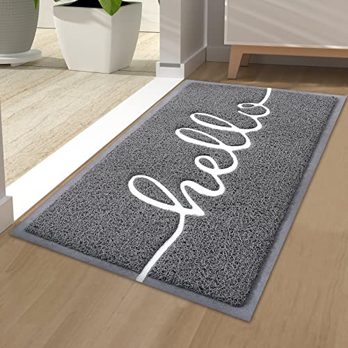 Homaxy Hello Fußmatte außen und innen, rutschfeste Schmutzfangmatte Türmatte, waschbar Fussmatte aussen für Haustür, Eingangsbereich, Garten (40 x 60 cm, Grau) von Homaxy