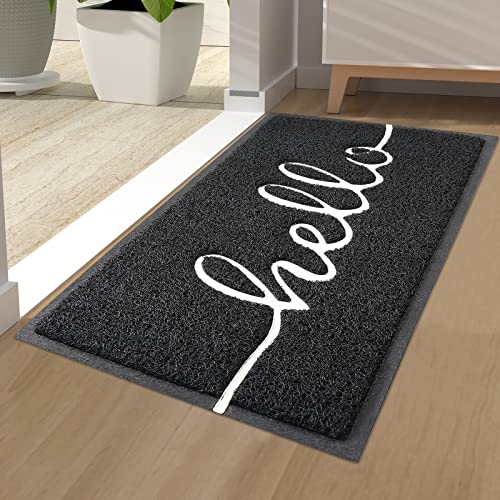 Homaxy “Hello” Fußmatte außen und innen, rutschfeste Schmutzfangmatte Türmatte, waschbar für Haustür, Eingangsbereich, Garten (40 x 60 cm, Schwarz) von Homaxy