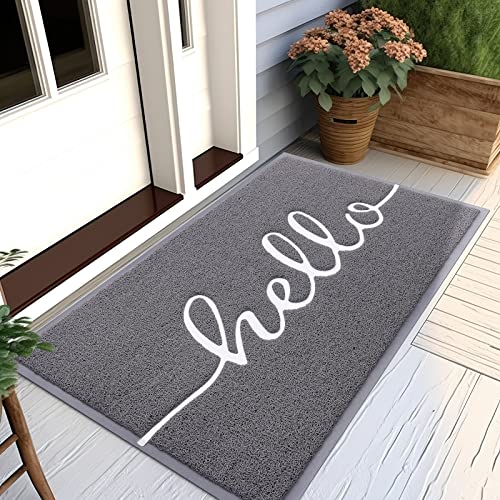 Homaxy “Hello” Fußmatte außen und innen, rutschfeste Schmutzfangmatte Türmatte, waschbar Fussmatte aussen für Haustür, Eingangsbereich, Garten (80 x 120 cm, Grau) von Homaxy