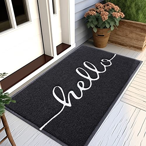 Homaxy “Hello” Fußmatte außen und innen, rutschfeste Schmutzfangmatte Türmatte, waschbar Fussmatte aussen für Haustür, Eingangsbereich, Garten (80 x 120 cm, Schwarz) von Homaxy