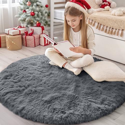 Homaxy Hochflor Flauschig Teppich Anti-Rutsch Unterseite Waschbar Groß Teppiche fürs Wohnzimmer, Kinderzimmer, Schlafzimmer - 160 cm Rund, Dunkelgrau Homaxy Hochflor Flauschig Teppich Anti-Rutsch Unterseite Waschbar Groß Teppiche fürs Wohnzimmer, Kinderzimmer, Schlafzimmer - 160 cm Rund, Dunkelgrau von Homaxy
